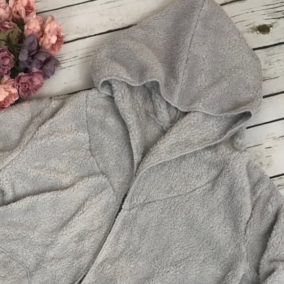 Plush Gray Fleece Hooded Cardigan with Pockets - Picture 7 of 11
